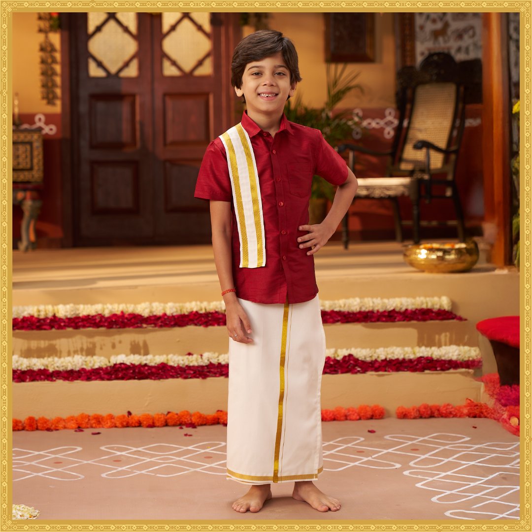 Kids Colour Shirt & Jari Dhoti