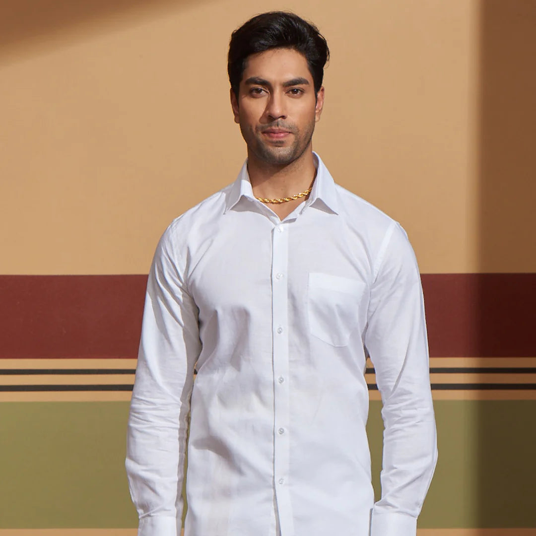 Mens Cotton Regular Fit White Shirt Anti Stain –