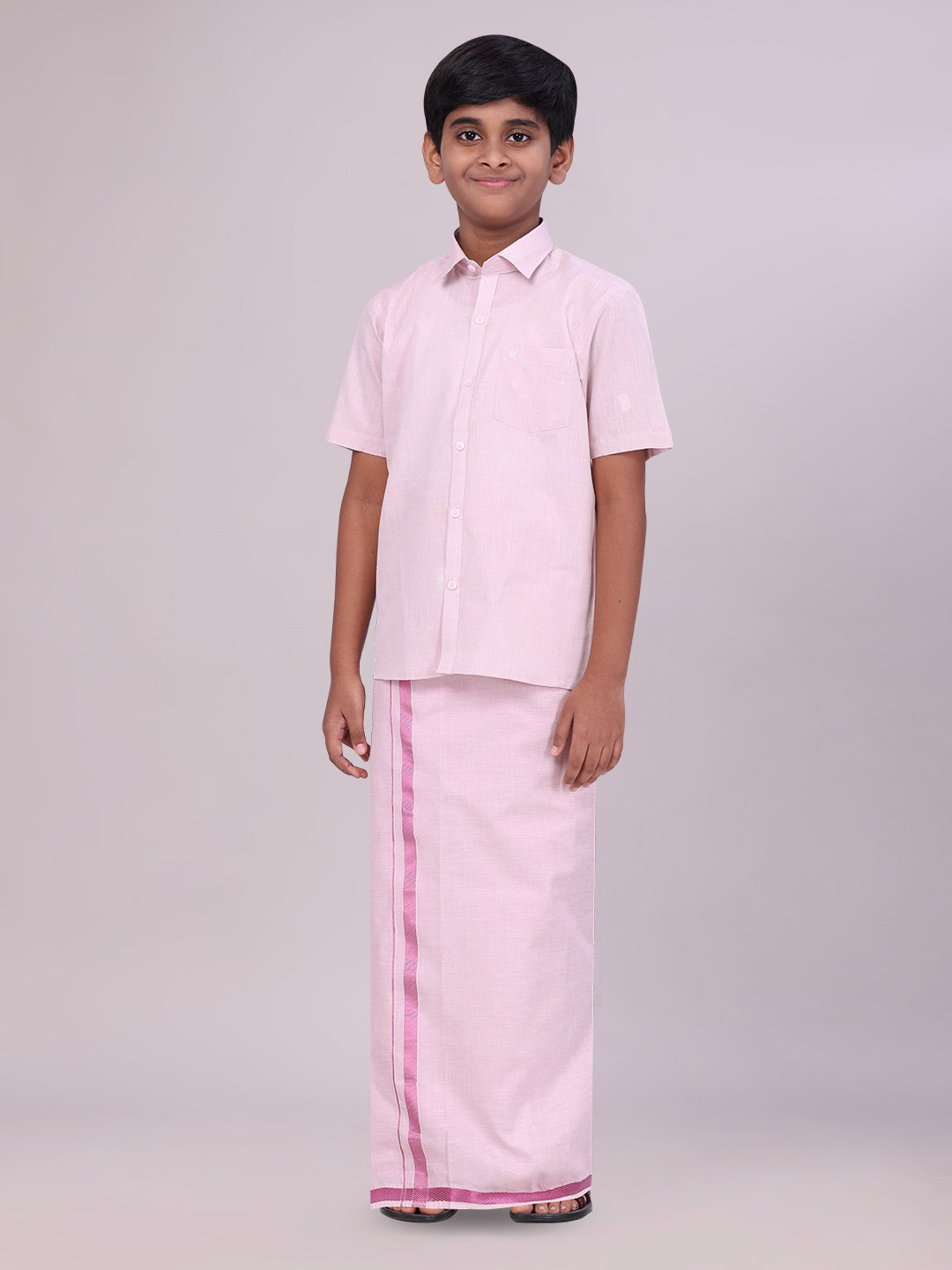 Boys Tissue Rose Colour Shirt with Dhoti Combo