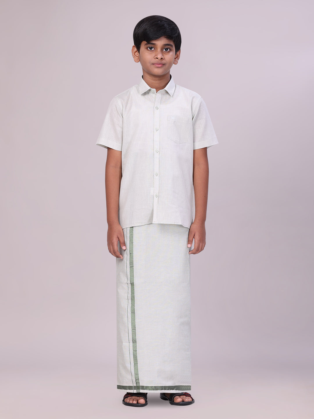Boys Tissue Olive Green Colour Shirt with Dhoti Combo