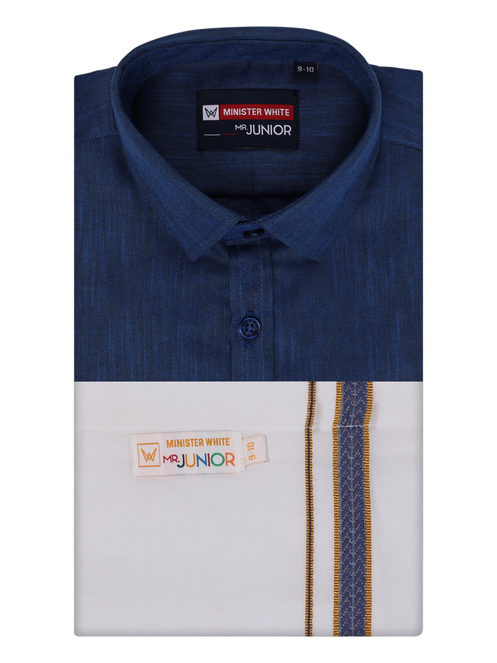 Boys Matching Half Sleeves Shirt with Flexi Dhoti Combo Dark Blue Polite Boy by Minister White