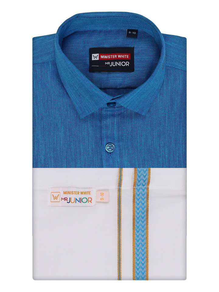 Boys Matching Half Sleeves Shirt with Flexi Dhoti Combo Blue Polite Boy by Minister White