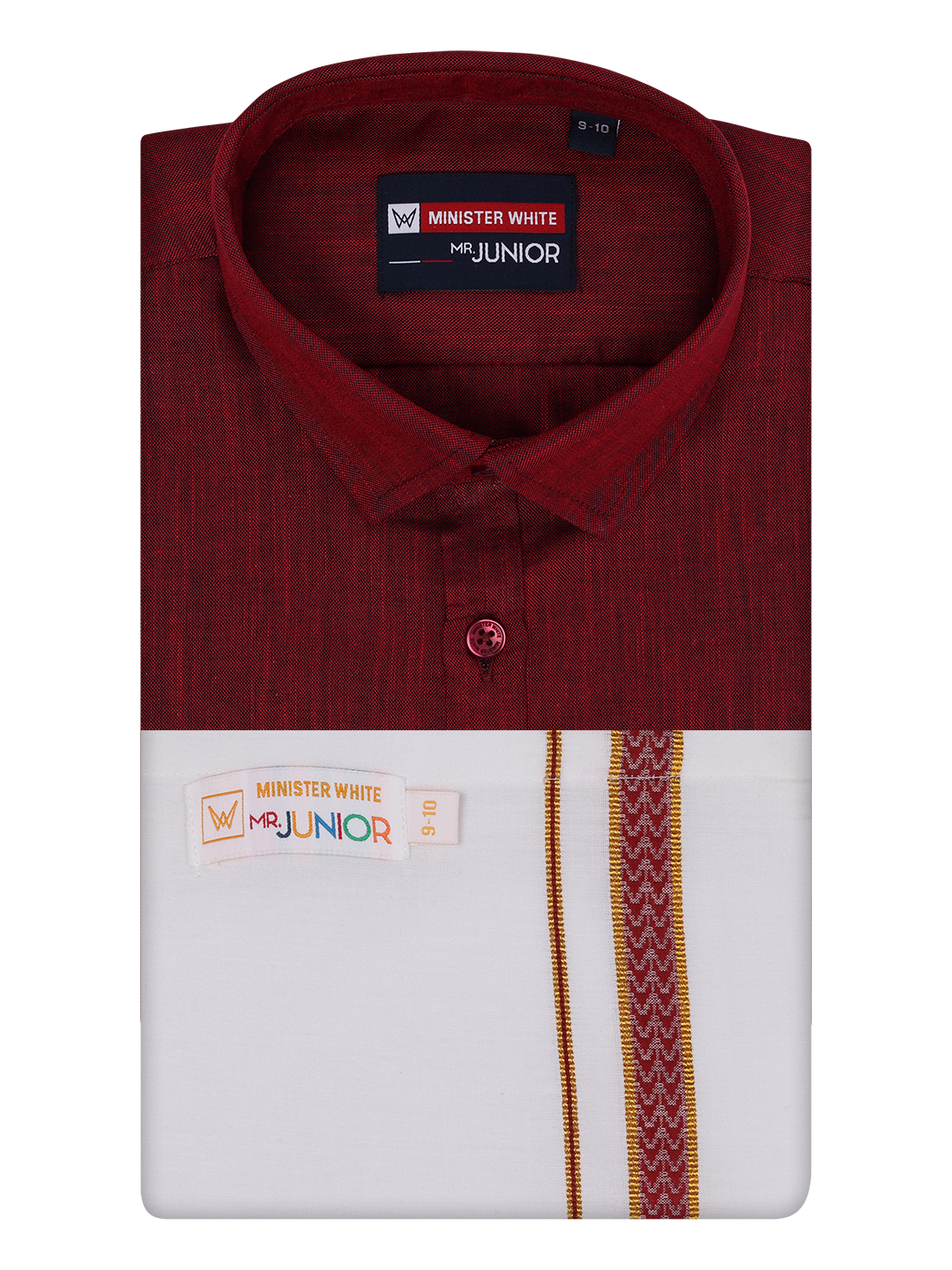 Boys Matching Half Sleeves Shirt with Flexi Dhoti Combo Maroon Polite Boy by Minister White