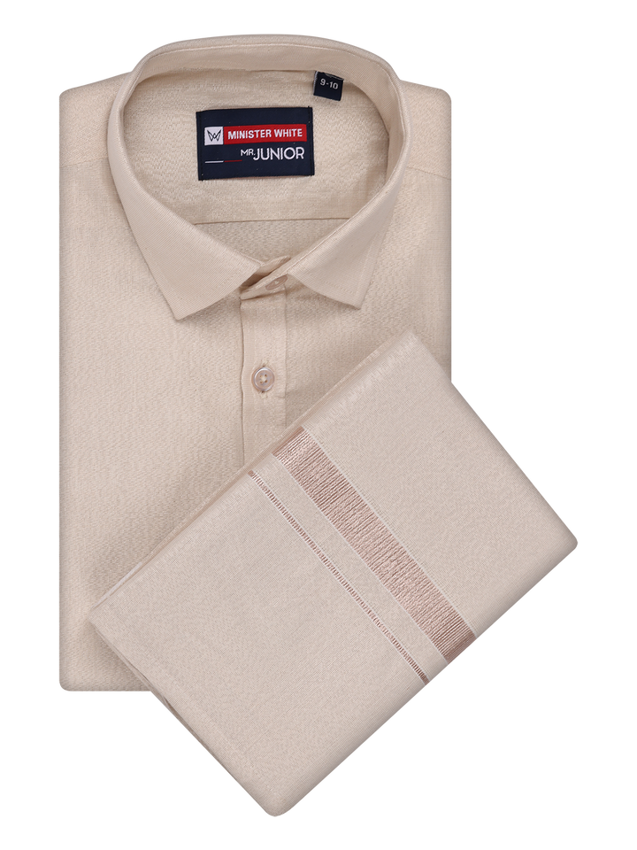 Boys Tissue Almond Colour Shirt with Dhoti Combo Ambitious Boy by Minister White