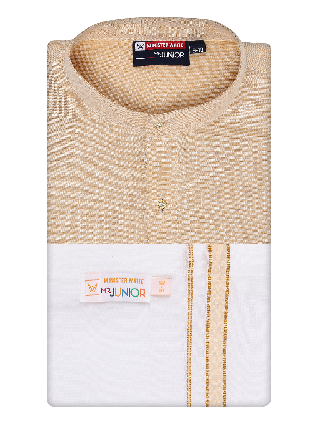 Boys Cotton Sandal Kurta with Matching Border Dhoti Combo Honest Boy by Minister White