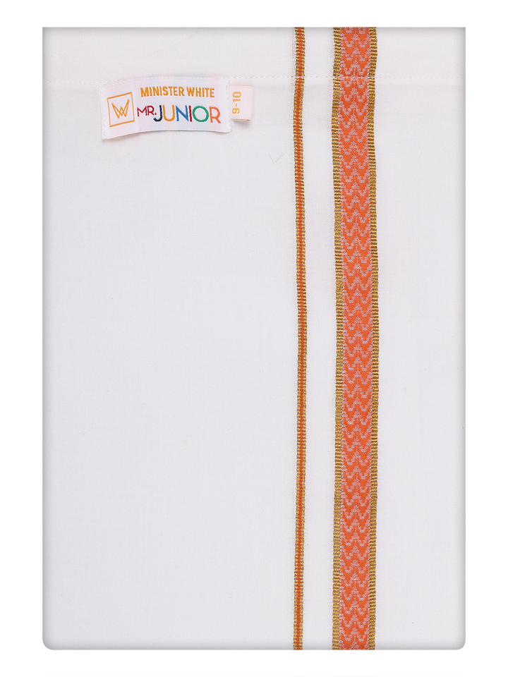 Boys Cotton White Dhoti with Brick Color Border by Minister White