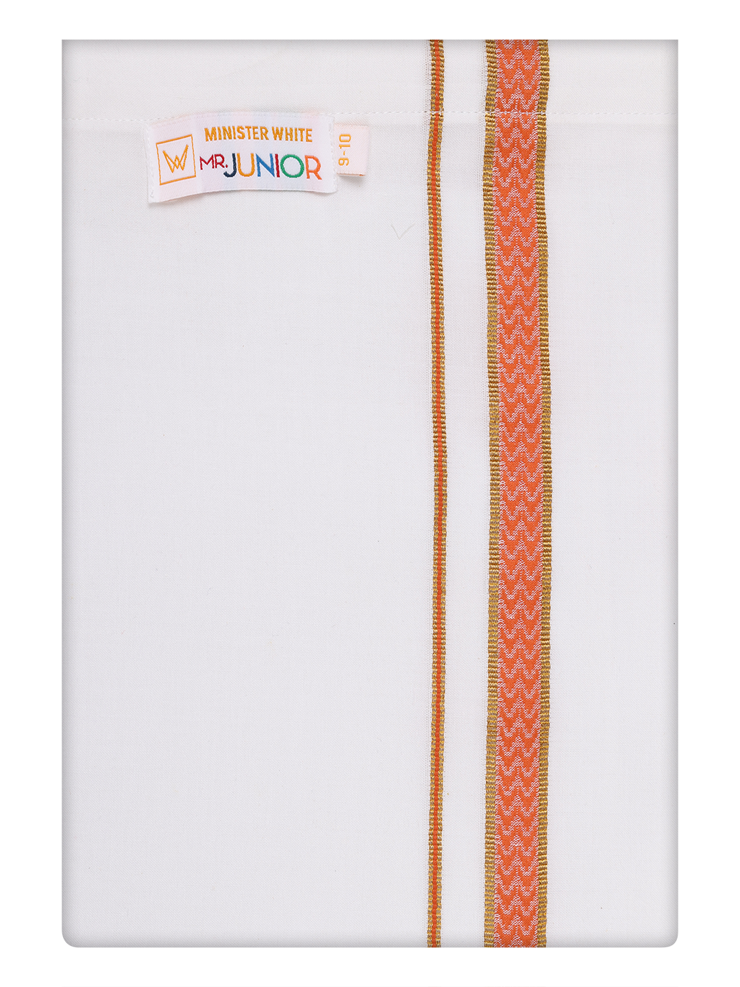 Boys Cotton White Dhoti with Brick Color Border by Minister White