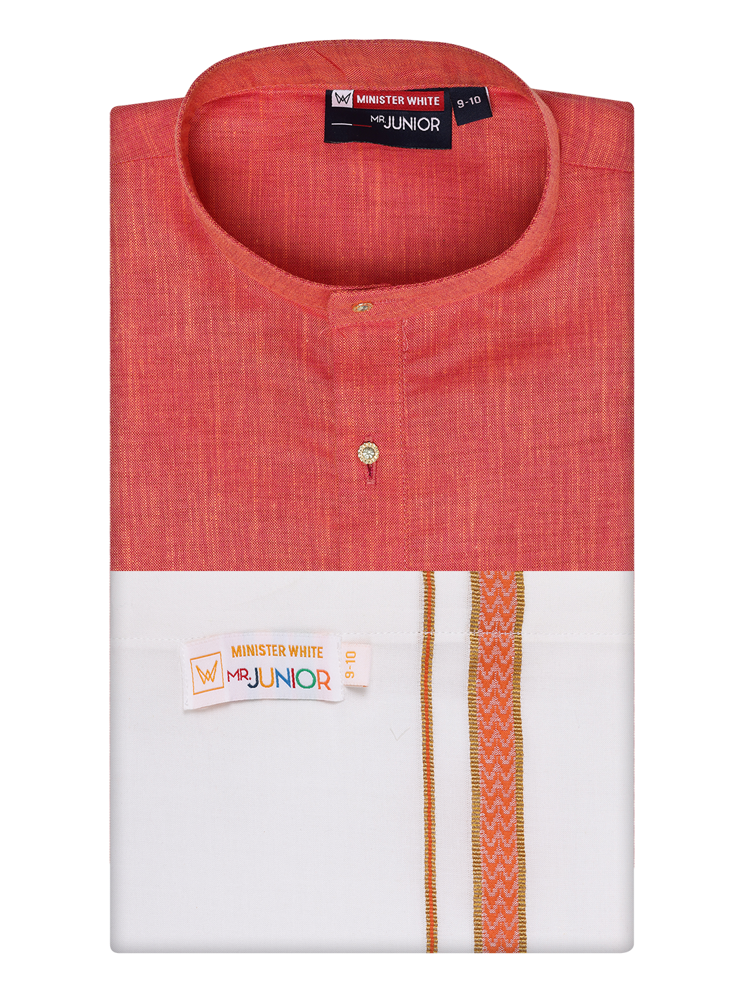 Boys Cotton Brick Kurta with Matching Border Dhoti Combo Honest Boy by Minister White
