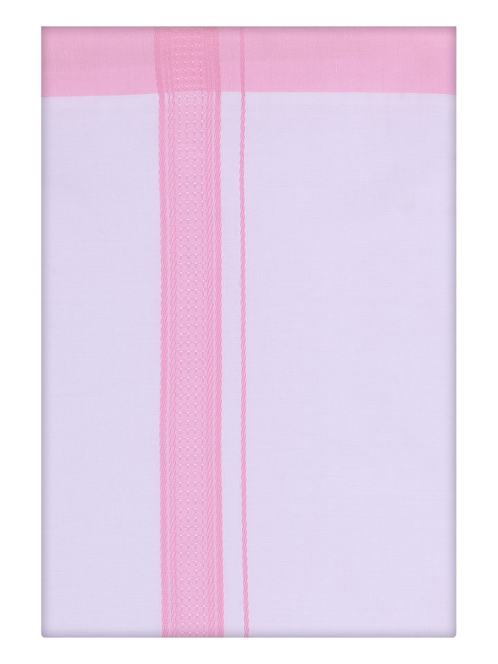 Mens White Single Layer Dhoti with Light Pink Border Dhoti by Minister White