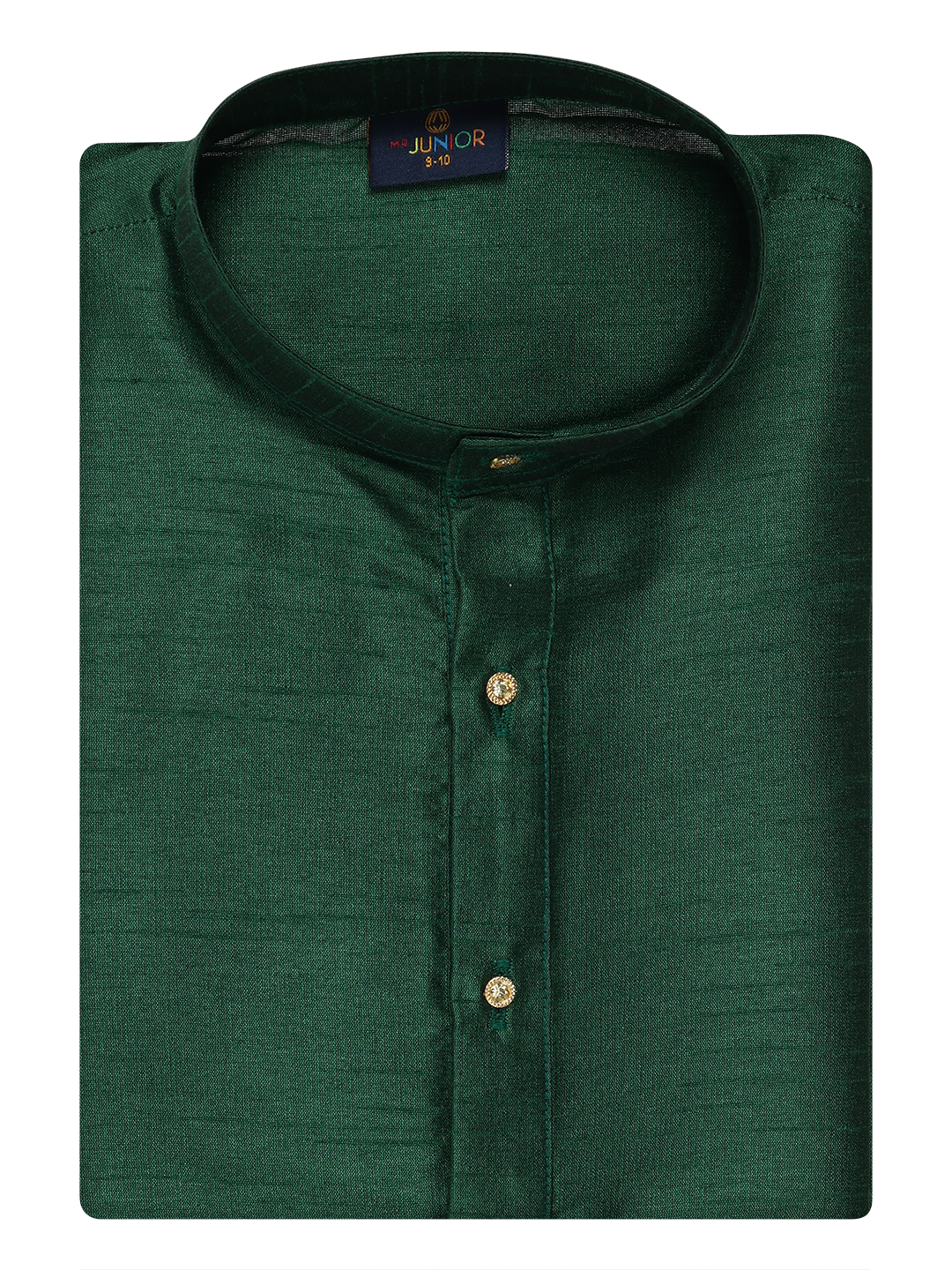 Boys Dupion Satin Green Colour Full Sleeves Kurta Candid Boy by Minister White