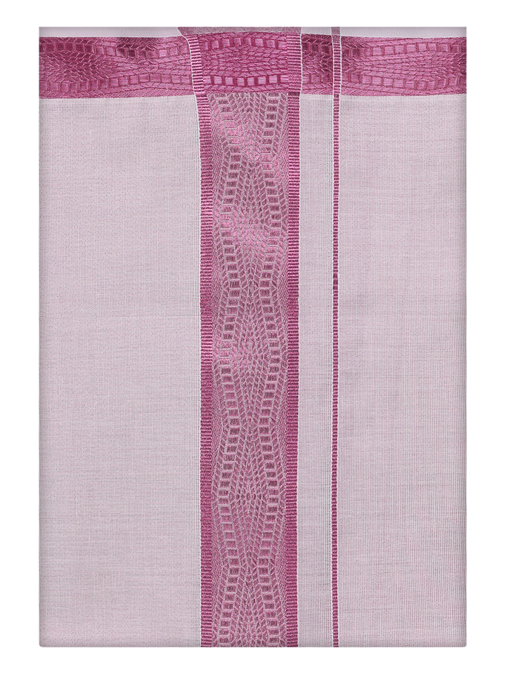 Mens Tissue Rose Color Jacquard Fancy Border Dhoti by Minister White