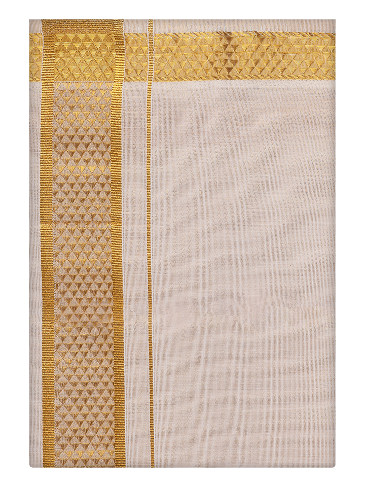 Mens Tissue Gold Color Jacquard Fancy Border Dhoti by Minister White