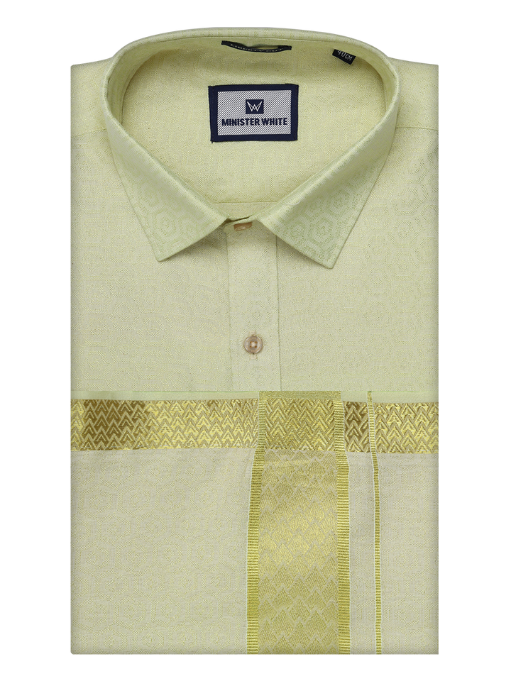Men Brass Tissue Jacquard Shirt with Matching Dhoti Combo Zebra