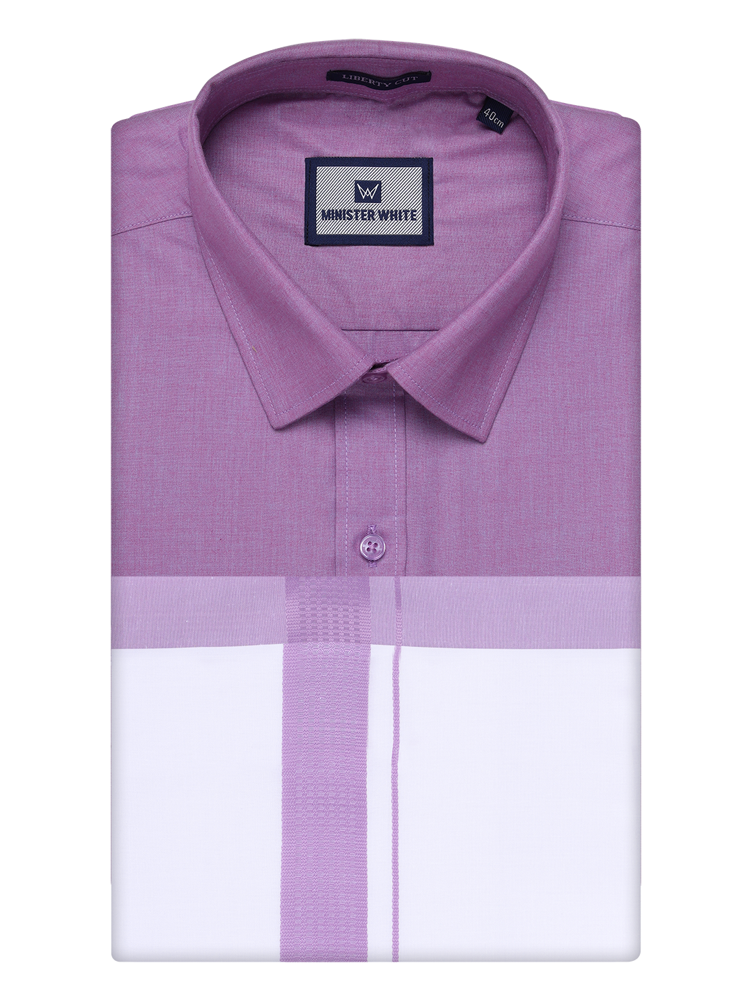 Mens Light Purple Color Shirt with Matching Border Dhoti Combo Casper by Minister White
