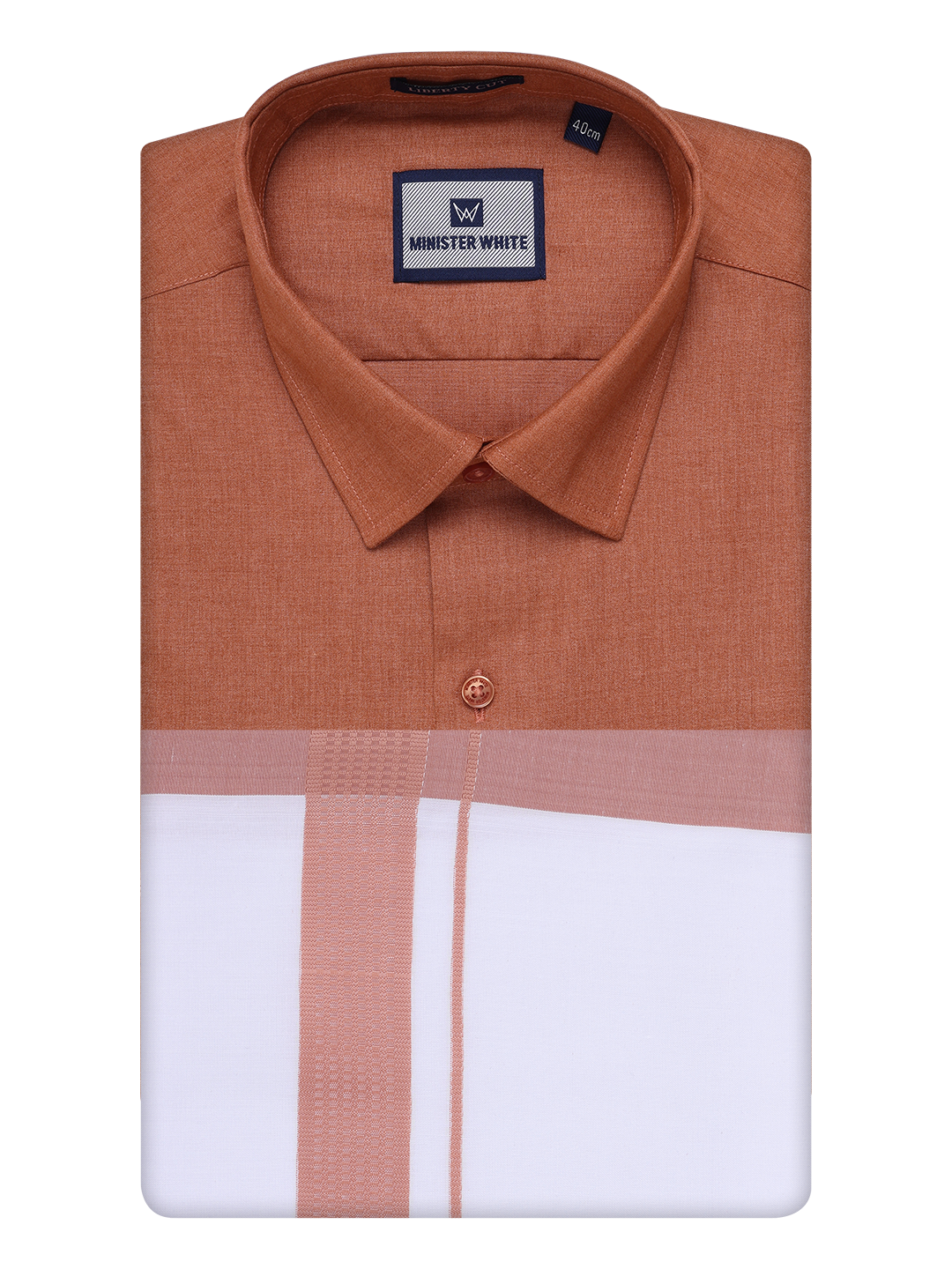 Mens Brown Color Shirt with Matching Border Dhoti Combo Casper by Minister White