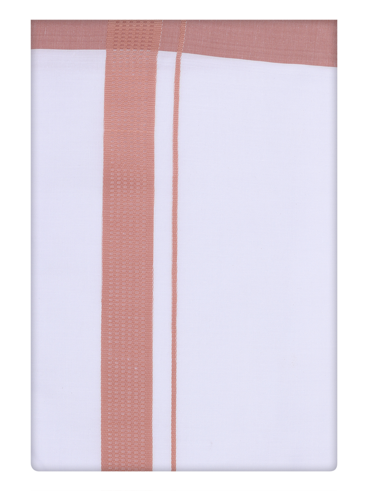 Mens Cotton White Dhoti with Brown Border by Minister White