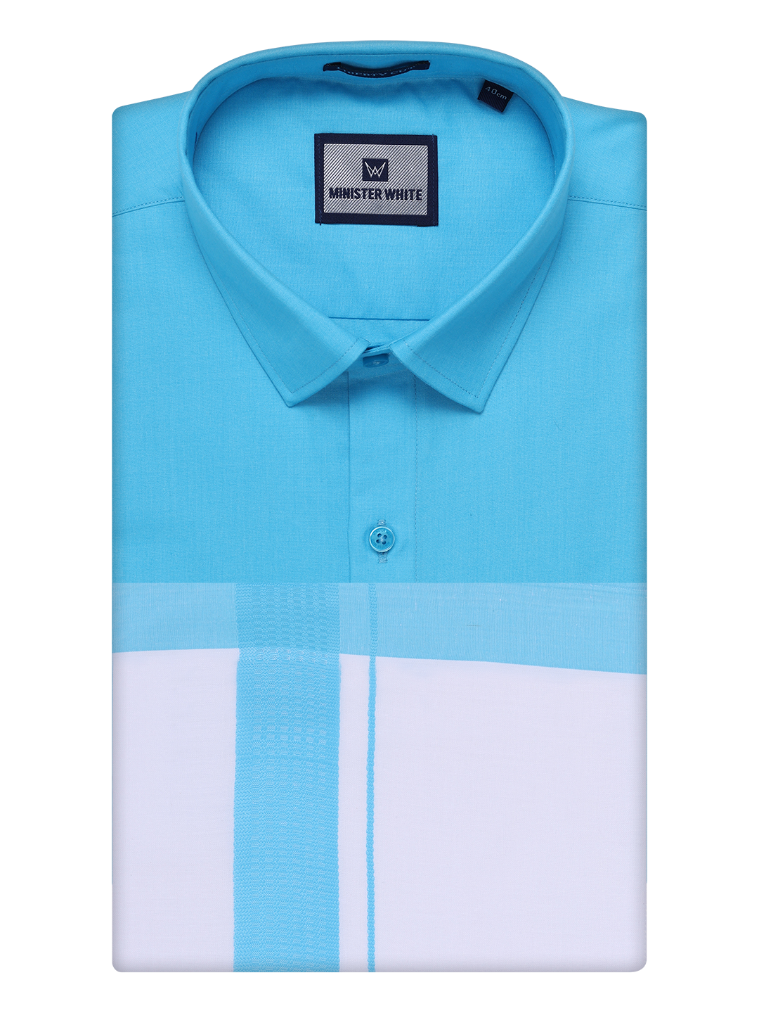 Mens Sky Blue Color Shirt with Matching Border Dhoti Combo Casper by Minister White