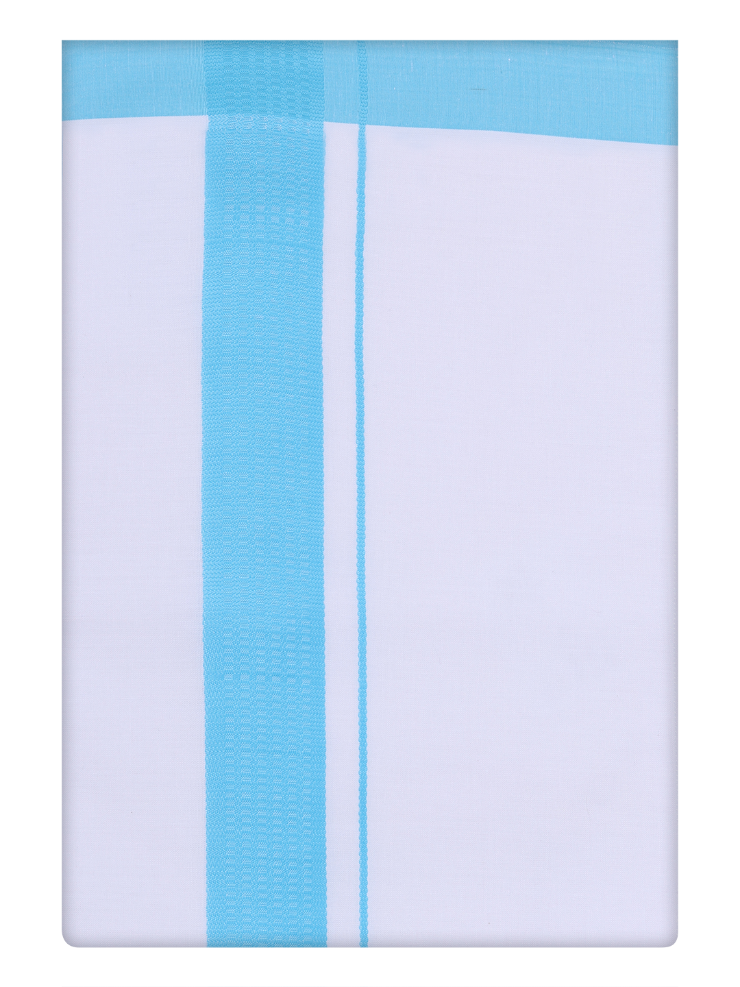 Mens Cotton White Dhoti with Sky Blue Border by Minister White