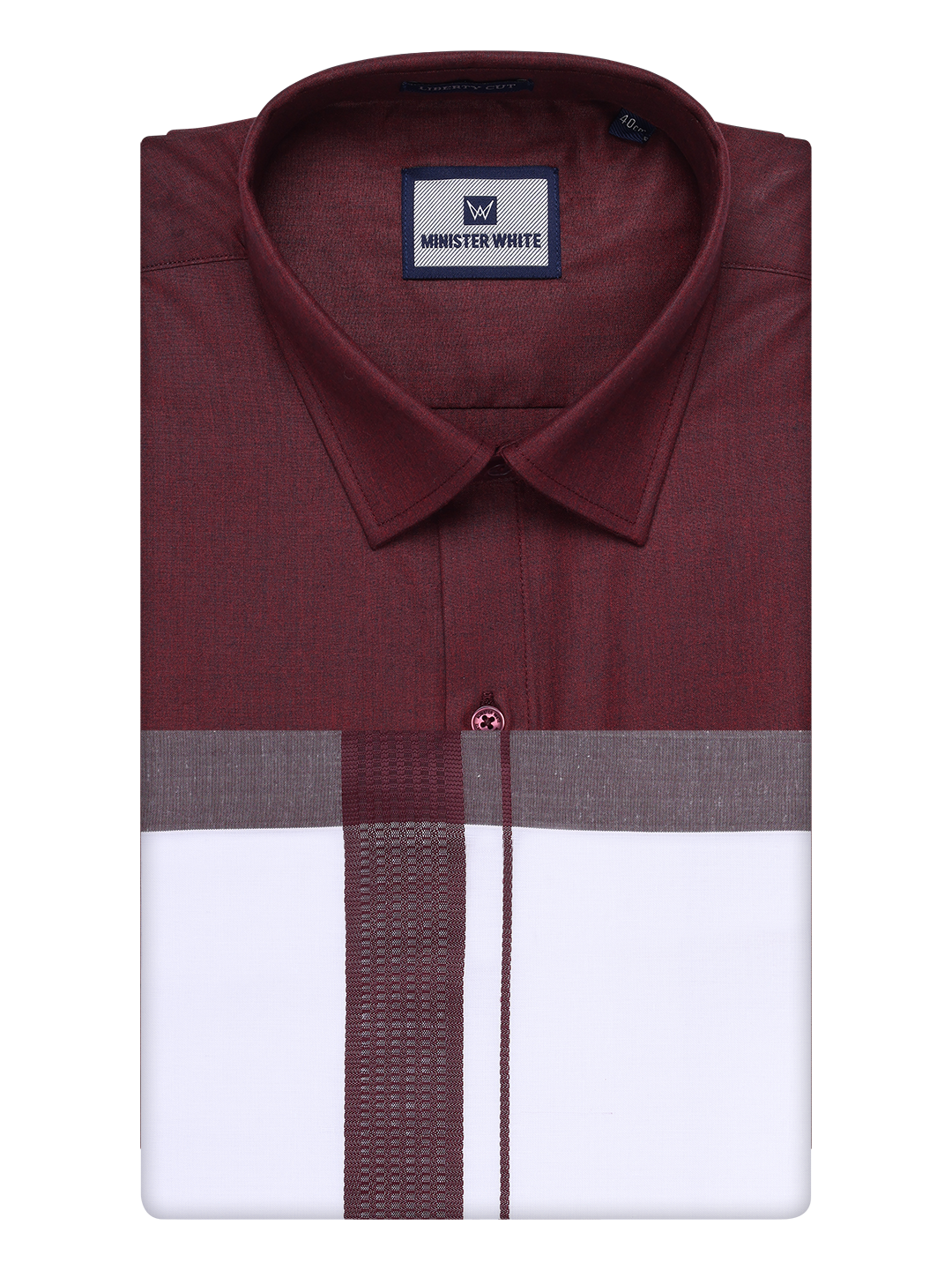 Mens Maroon Color Shirt with Matching Border Dhoti Combo Casper by Minister White