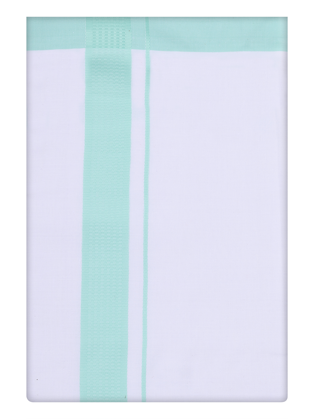 Mens White Cotton Dhoti with Sea Green Border by Minister White