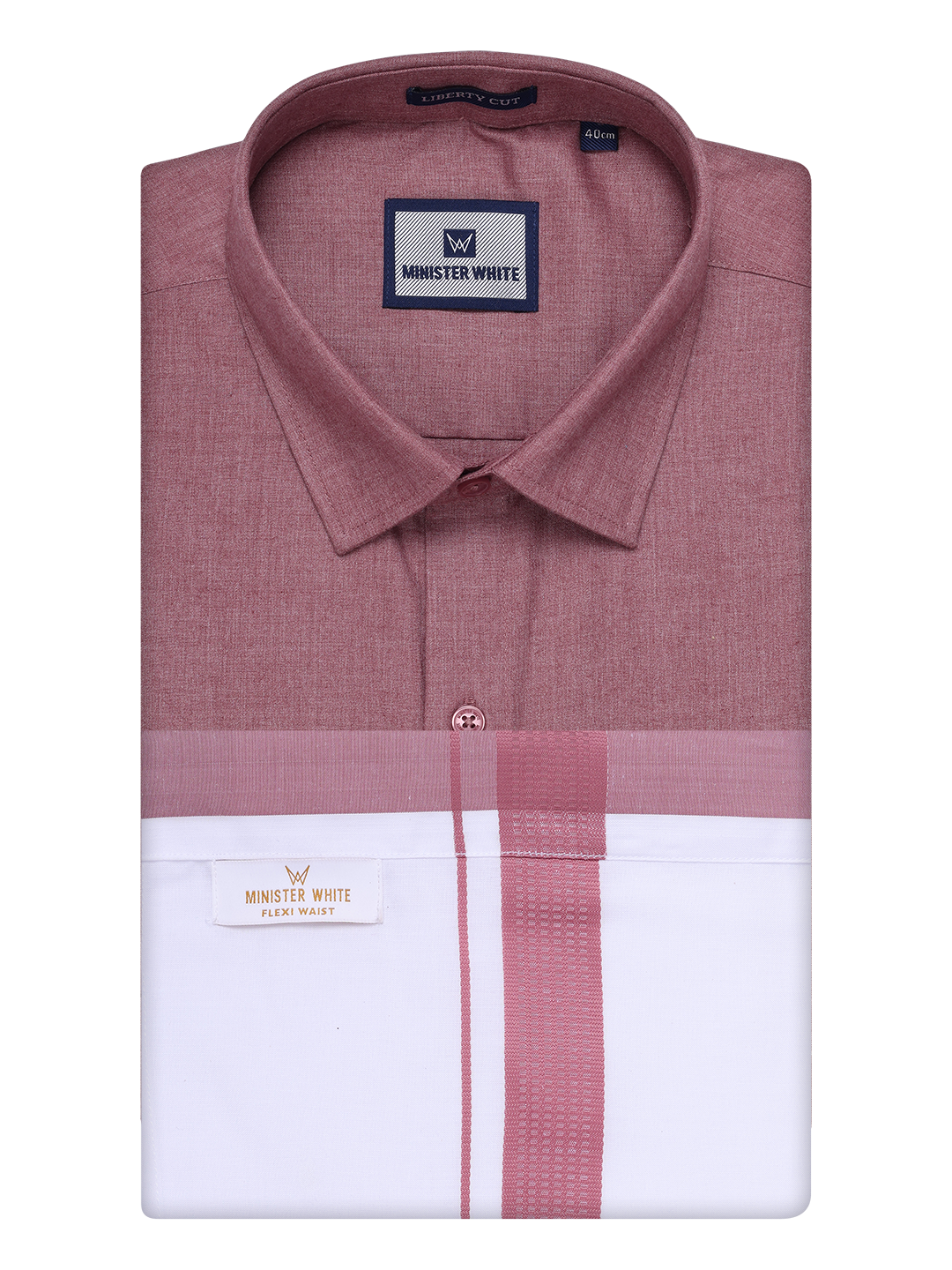 Mens Light Maroon Shirt with Matching Border Flexi Dhoti Combo Casper Flexi by Minister White