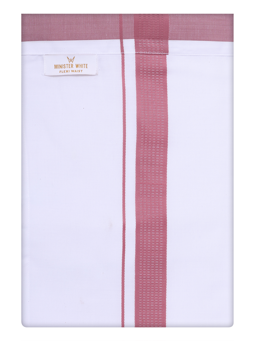 Mens Cotton Flexi Dhoti with Light Maroon Color Border by Minister White