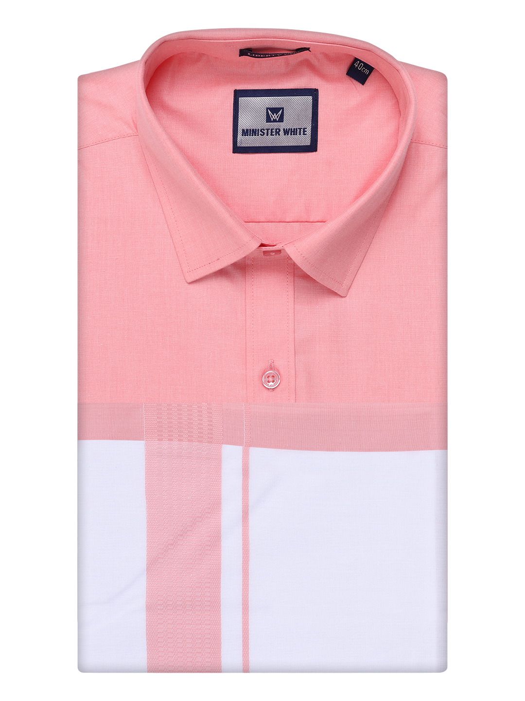 Mens Light Pink Color Shirt with Matching Border Dhoti Combo Casper by Minister White