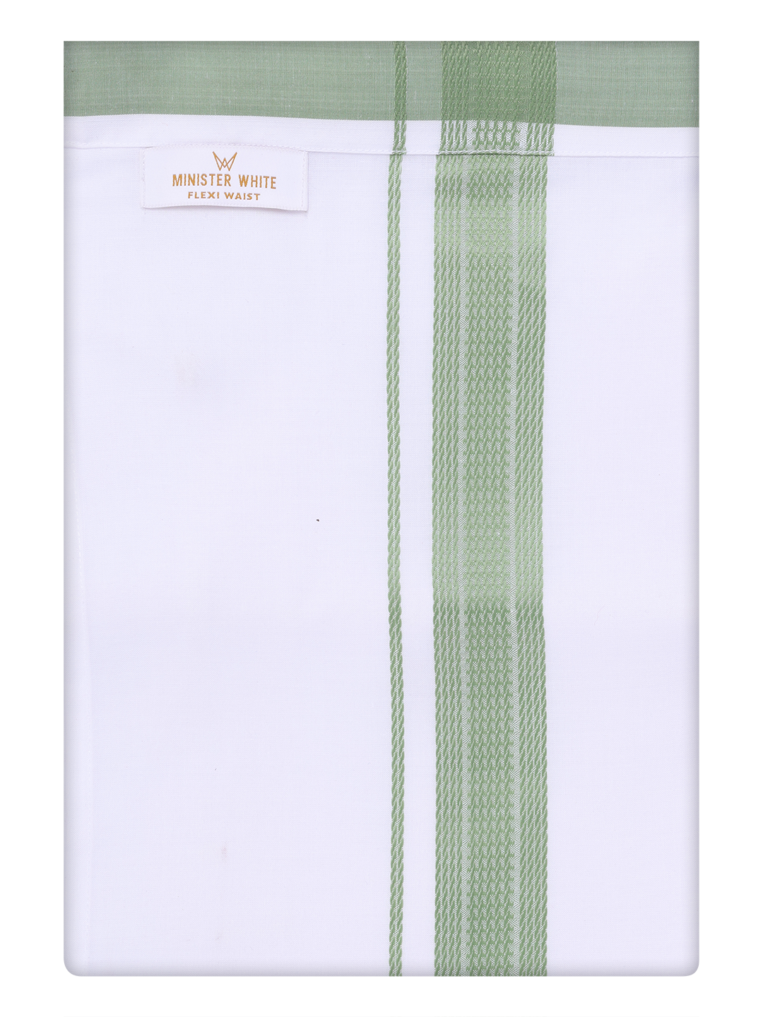 Mens Cotton Flexi Dhoti with Light Green Color Border by Minister White