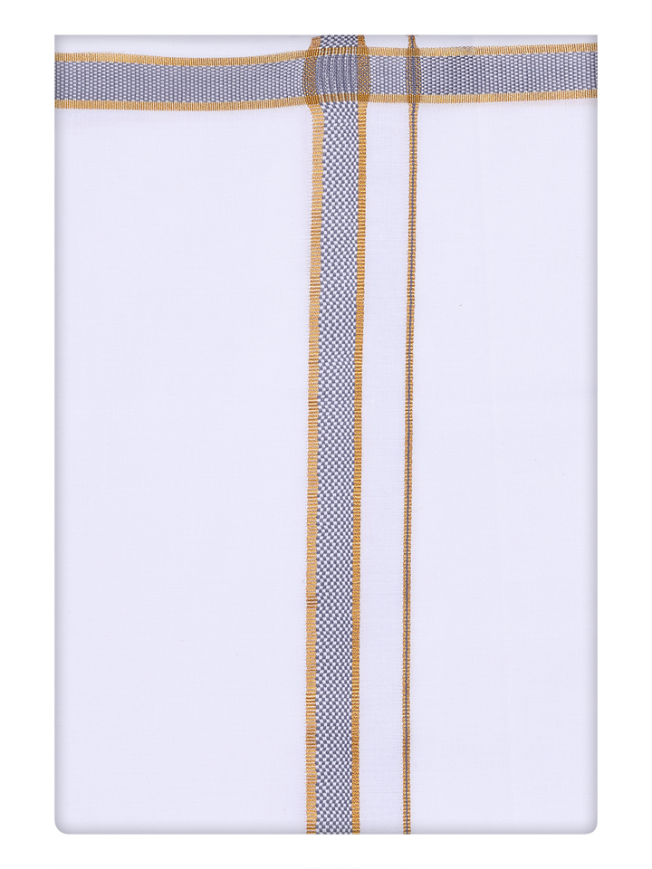 Men's Cotton White Dhoti with Ash Grey Broder by Minister White