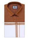 Men's Light Brown Shirt with Matching Border Dhoti Combo Pinto
