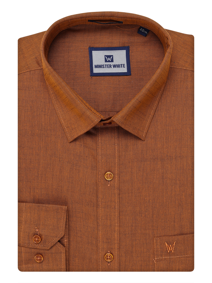 Mens Cotton Light Brown Color Shirt by Minister White