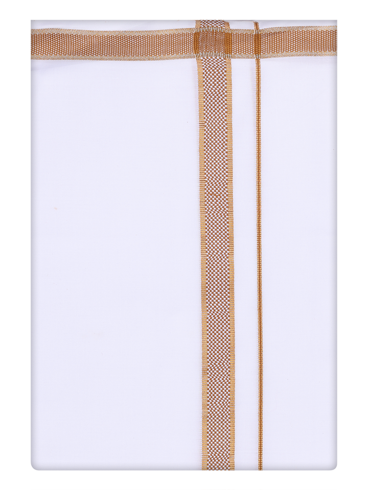 Mens Cotton White Dhoti with Light Brown Color Border Dhoti by Minister White