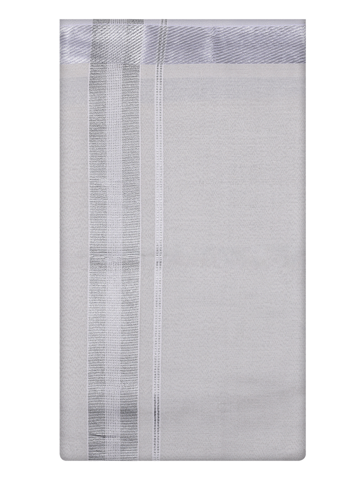Mens Tissue Plain Jari Border Dhoti by Minister White