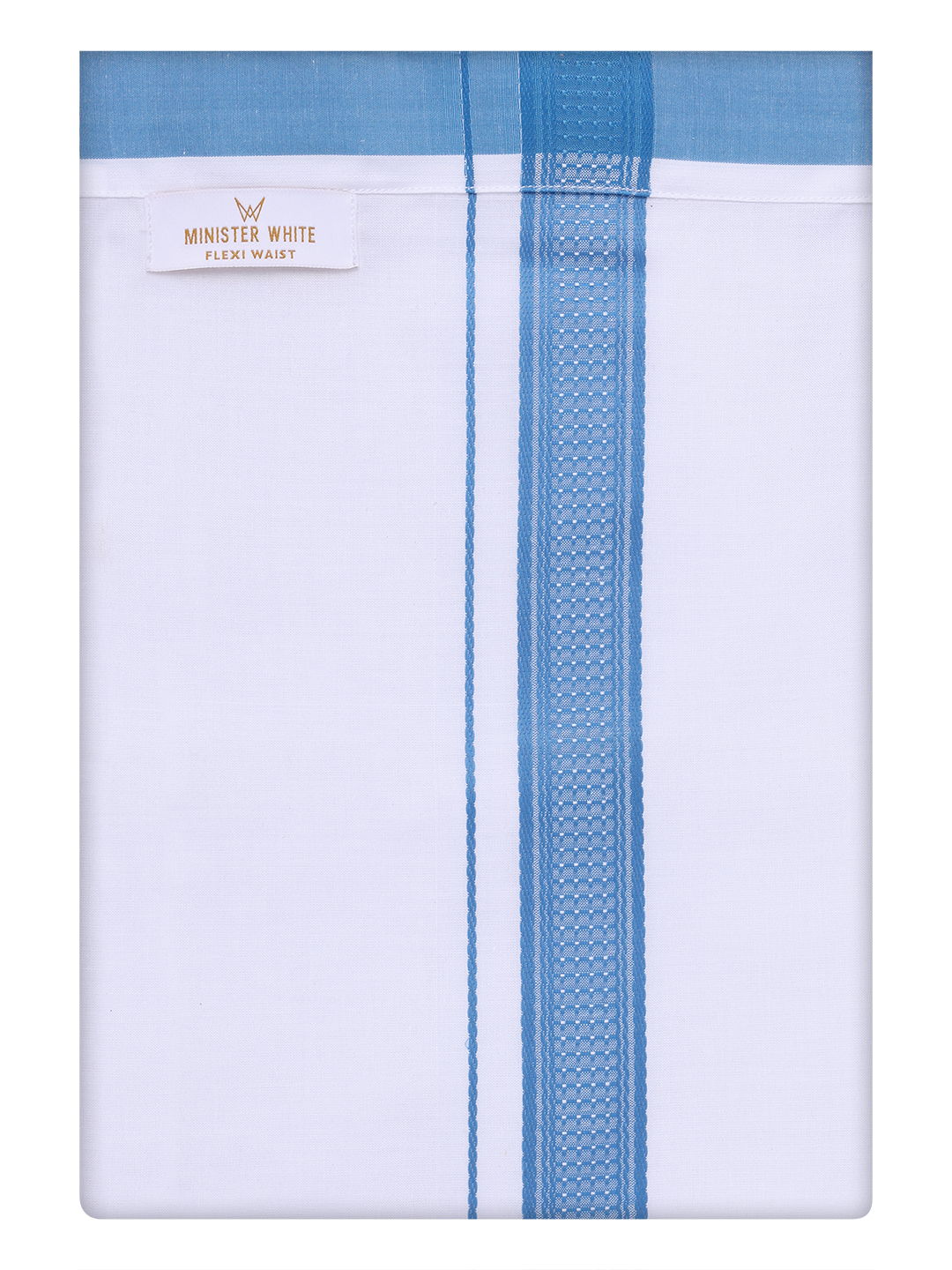 Mens Cotton White Flexi Dhoti with Ramar Blue Color Border by Minister White