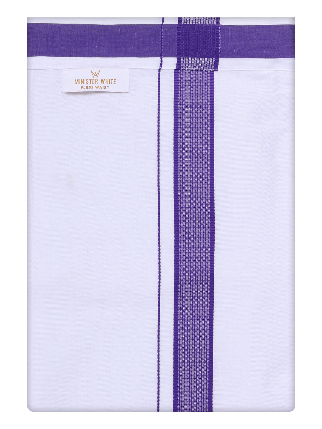 Men's Cotton White Flexi Dhoti with Violet Color Border by Minister White