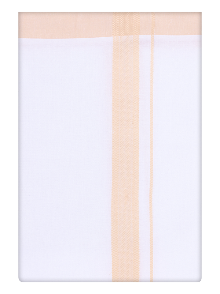 Mens Cotton White Dhoti with Light Sandal Colour Border by Minister White