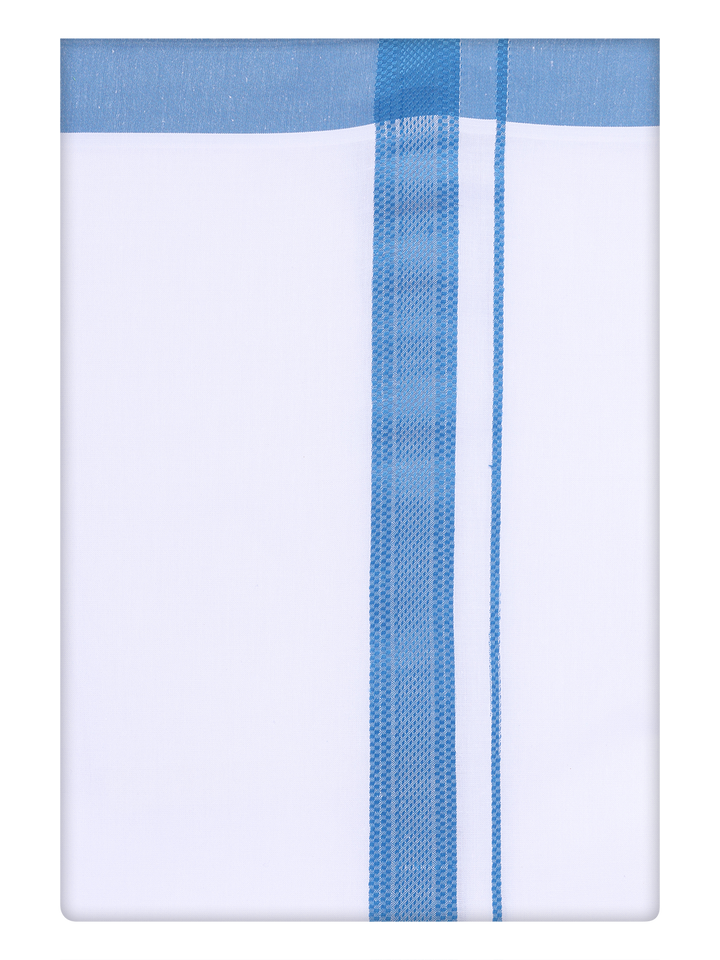 Mens Cotton White Dhoti with Blue Border By minister White