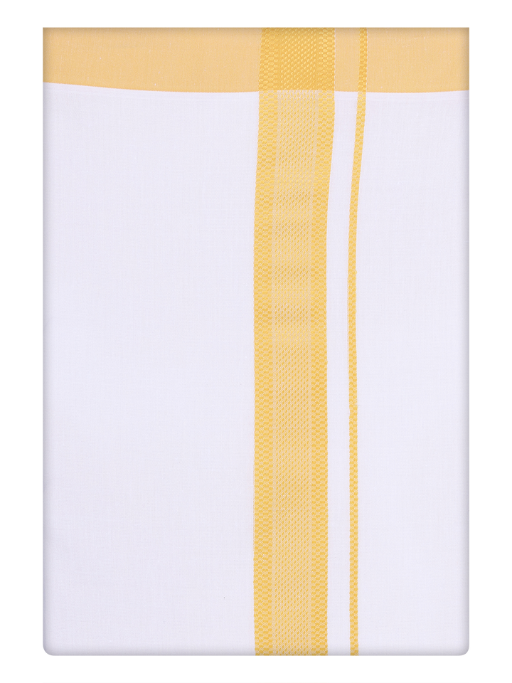 Mens Cotton White Dhoti with Yellow Border By minister White