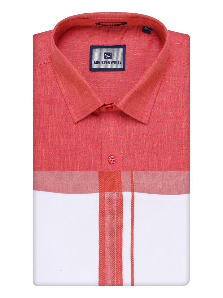Mens Brown Colour Shirt with Matching Fancy Border Dhoti Combo Lemax by Minister White