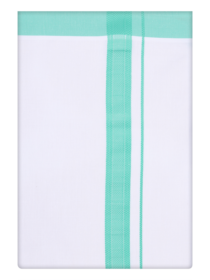 Mens Cotton White Dhoti with Light Blue Border By minister White