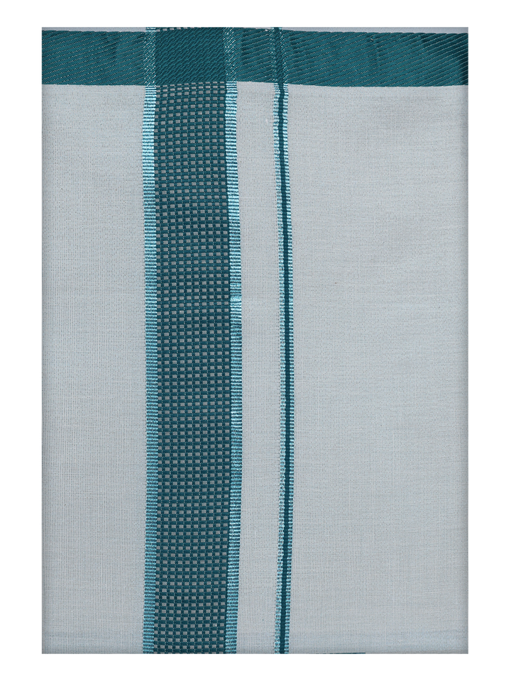 Mens Cotton White Shirt with Green Color Border Dhoti by Minister White