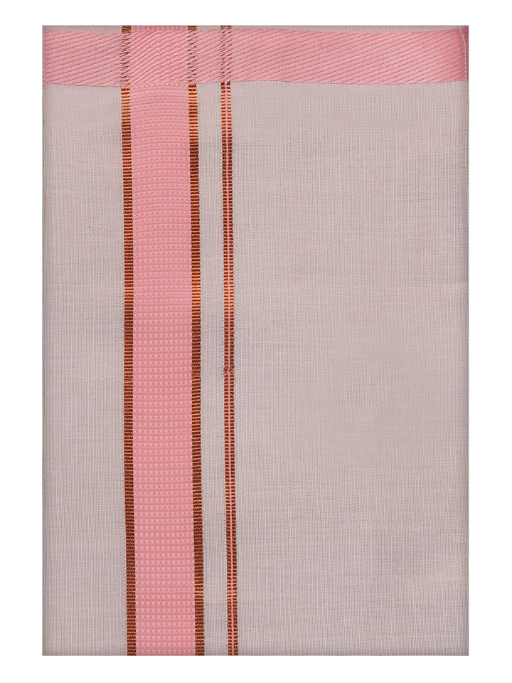 Mens Cotton White Shirt with Pink Color Border Dhoti by Minister White