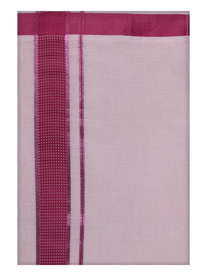 Mens Cotton White Shirt with Megenta Color Border Dhoti by Minister White