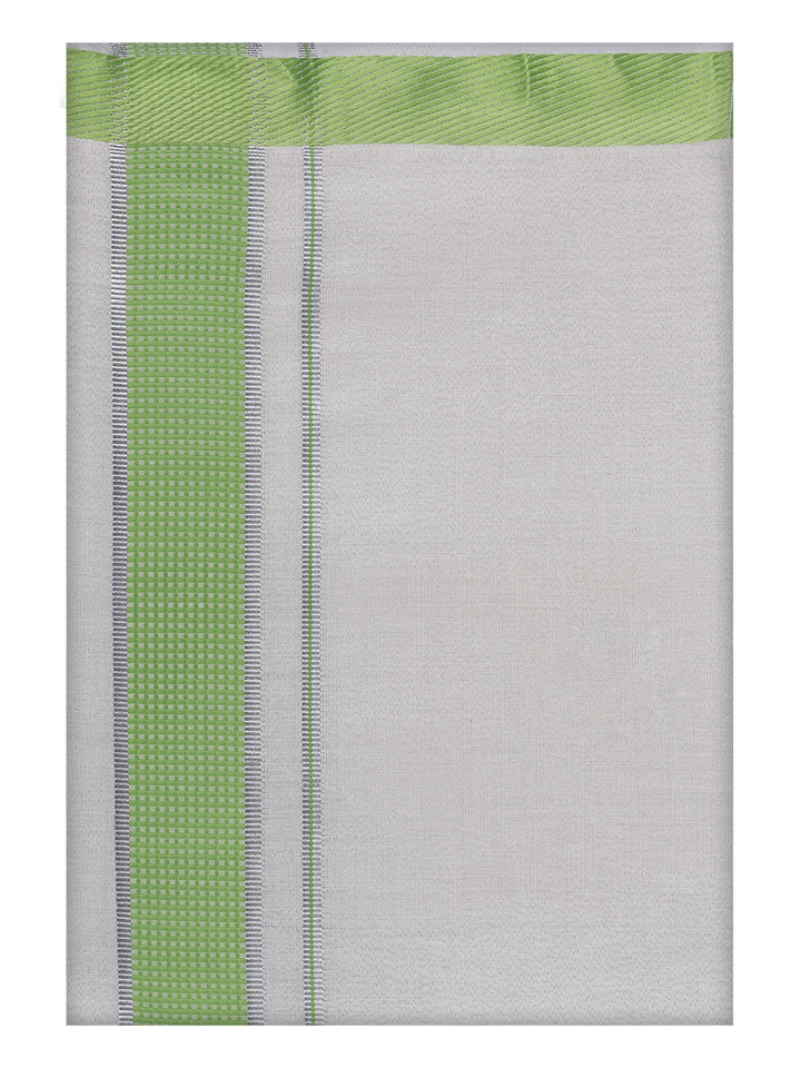 Mens Cotton White Shirt with Light Green Color Border Dhoti by Minister White
