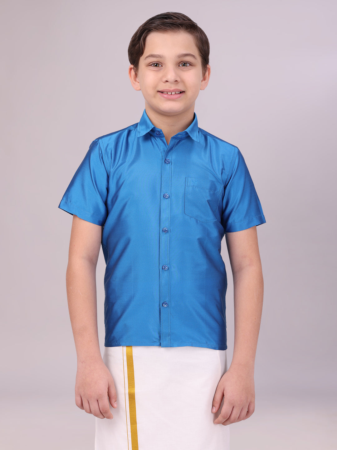 Boys Dupion Satin Blue Colour Half Sleeves Shirt Happy Boy