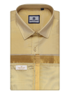 Mens Art Silk Mango Full Sleeves Shirt with Gold Jari Border Flexi Dhoti Combo Finesse