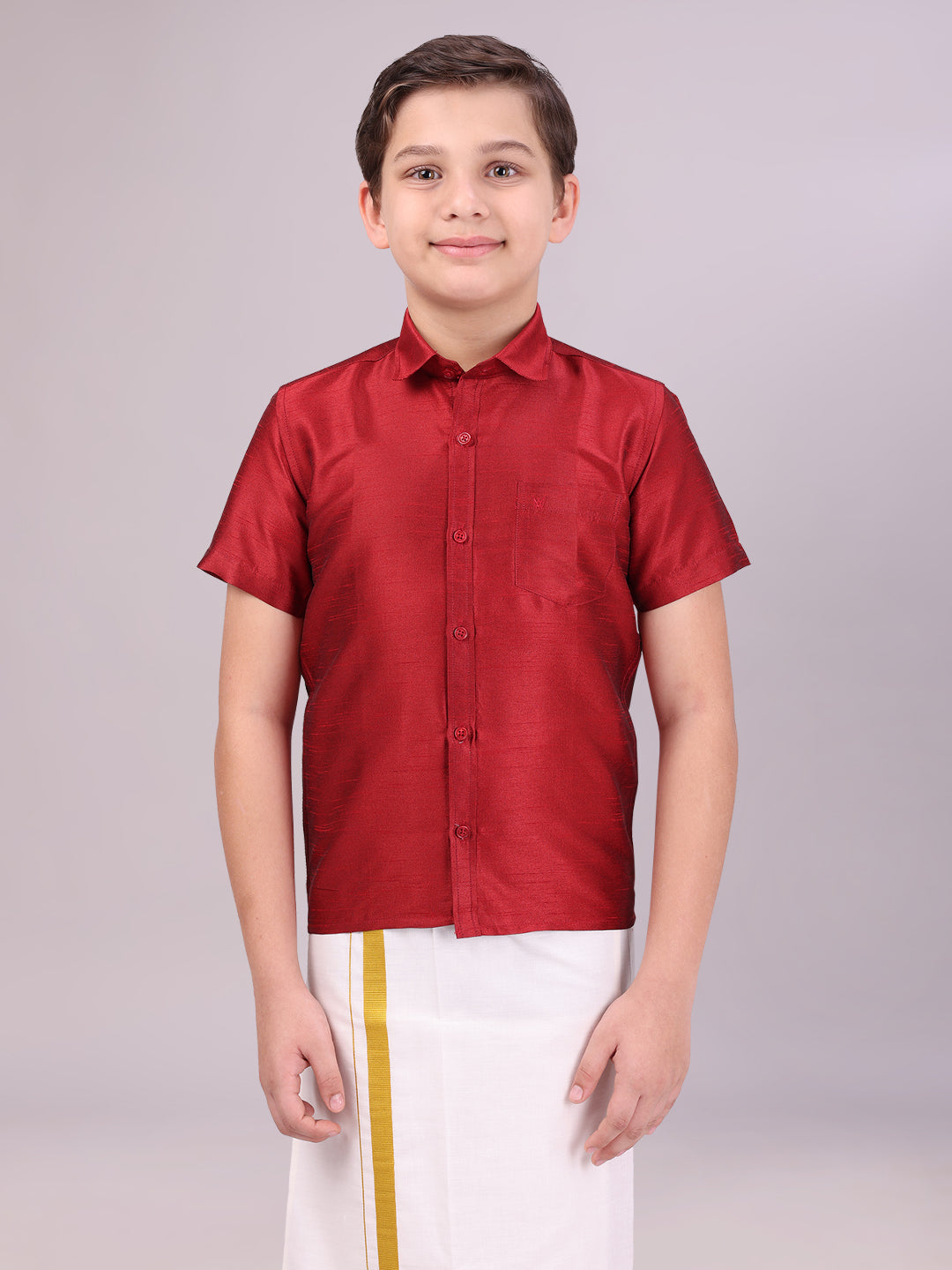Boys Dark Brown Color Half Sleeves Shirt