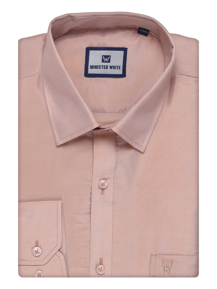 Mens Art Silk Light Copper Full Sleeves Shirt by Minister White