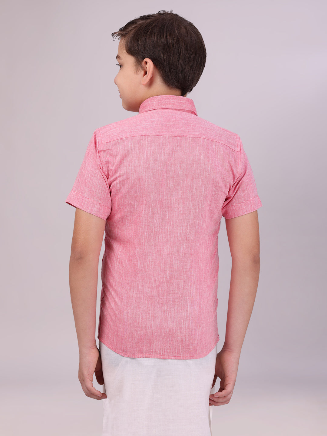 Boys Cotton Pink Colour Half Sleeves Shirt back pose