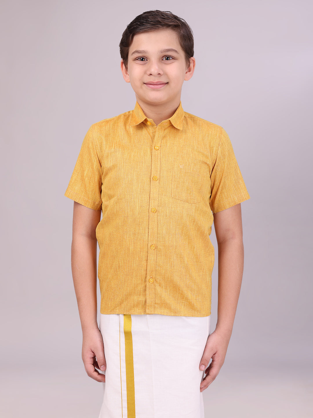 Boys Cotton Mustard Colour Half Sleeves Shirt